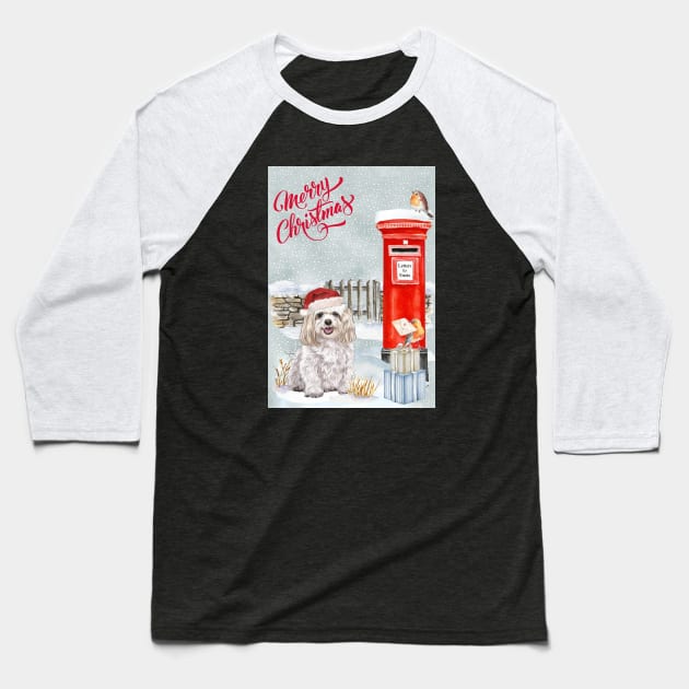 Maltese Dog Merry Christmas Santa Dog Baseball T-Shirt by Puppy Eyes